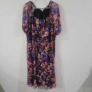 Terra And Sky Womens Midi Dress Size‎ 2X Floral Chiffon Fairy Whimsical